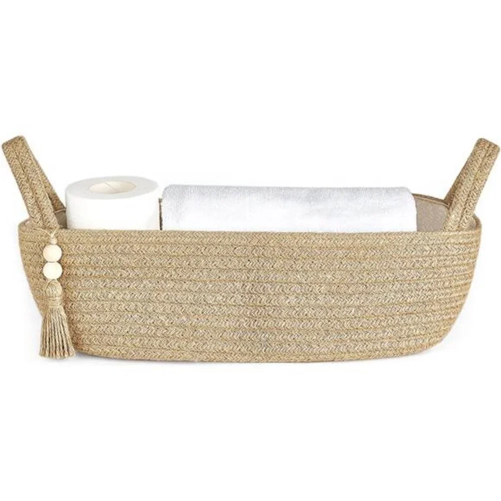 Small Woven Storage Basket for Toilet Tank Top Boho Bathroom Decor, 1 Pack